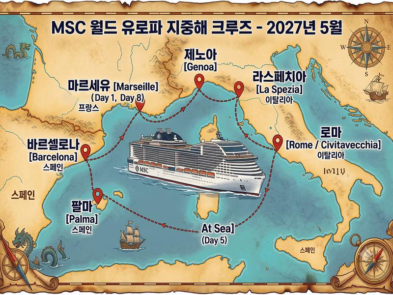MSC 월드 아시아 서부지중해 크루즈 8일